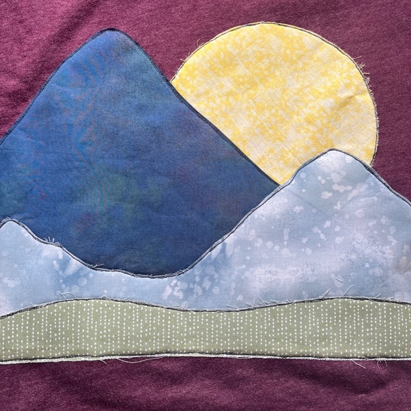 croft & barrow Tops - Upcycled Applique Mountain Scene Quarter Zip Sweatshirt XL Cottagecore Cabincore
